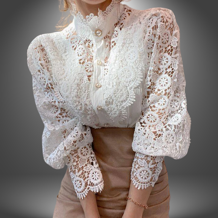 Chiara | Camicia Artigianale con Pizzo Floreale Ricamato