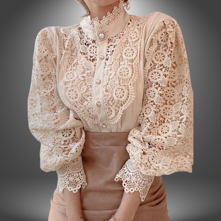 Chiara | Camicia Artigianale con Pizzo Floreale Ricamato