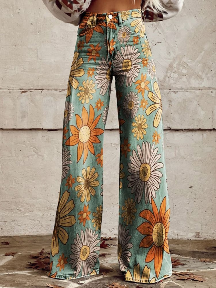 Evelyn | Pantaloni Boho floreali vintage in tessuto premium