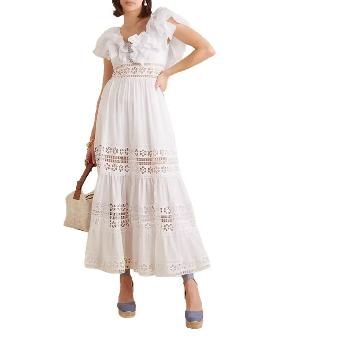 Caterina | Abito in pizzo artigianale con scollatura a V