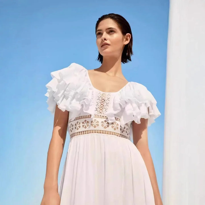 Caterina | Abito in pizzo artigianale con scollatura a V