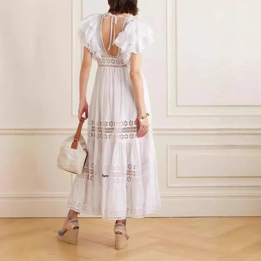 Caterina | Abito in pizzo artigianale con scollatura a V