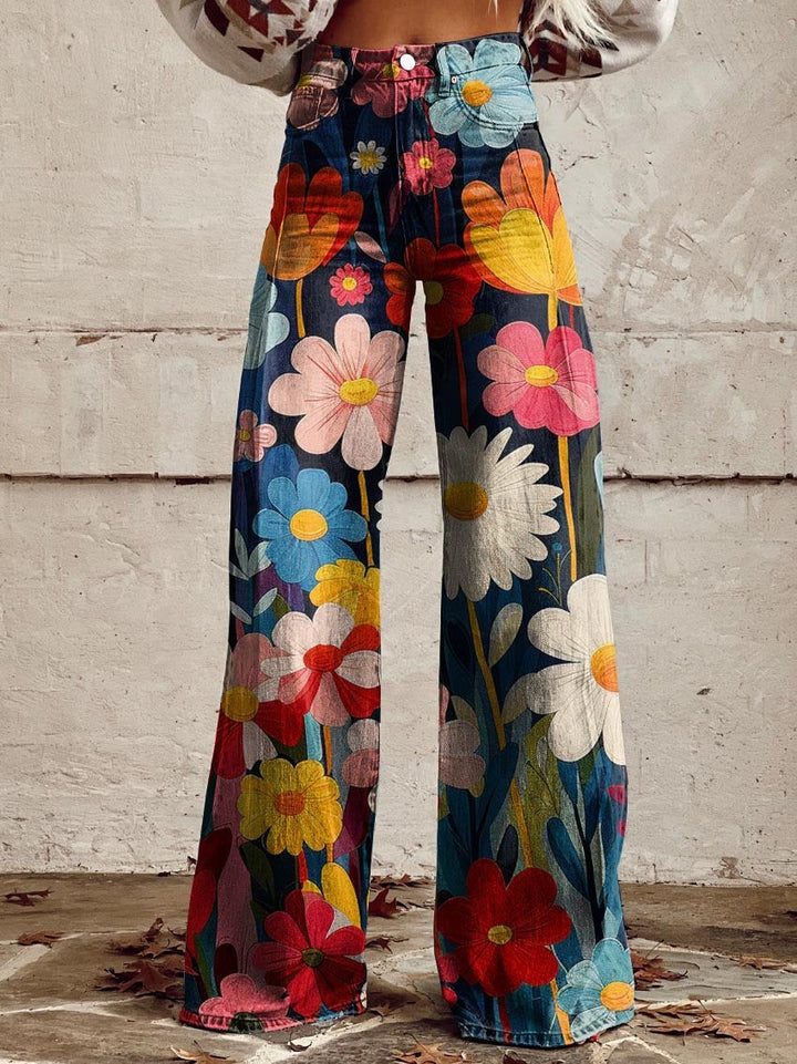 Clotilde | Pantaloni artigianali eleganti con fantasia floreale