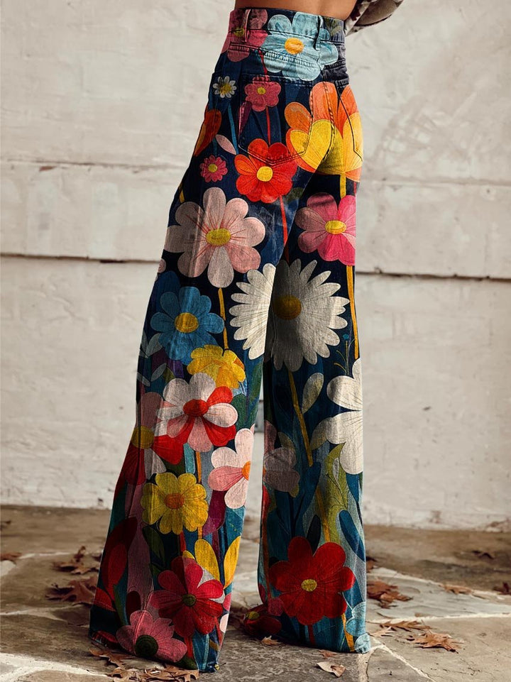 Clotilde | Pantaloni artigianali eleganti con fantasia floreale