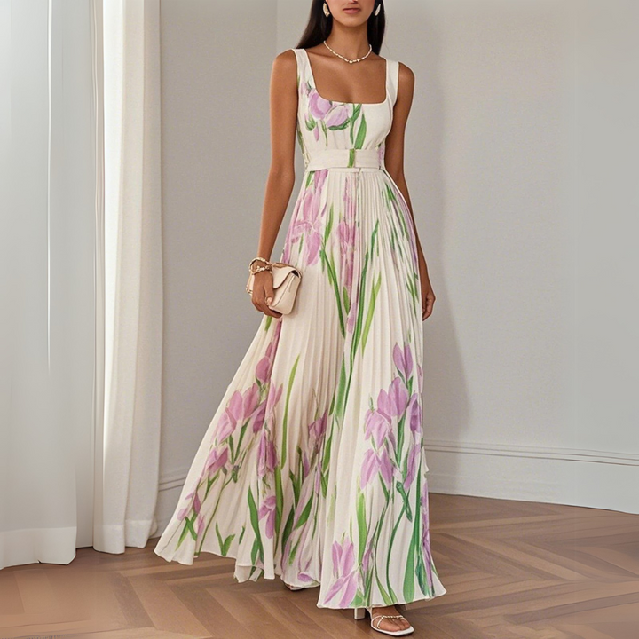 Nina | Vestito lungo plissettato floreale