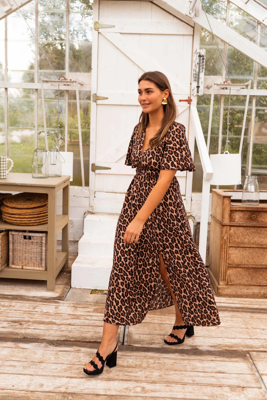 Stella | Maxi abito leopardato in tessuto italiano di alta qualità
