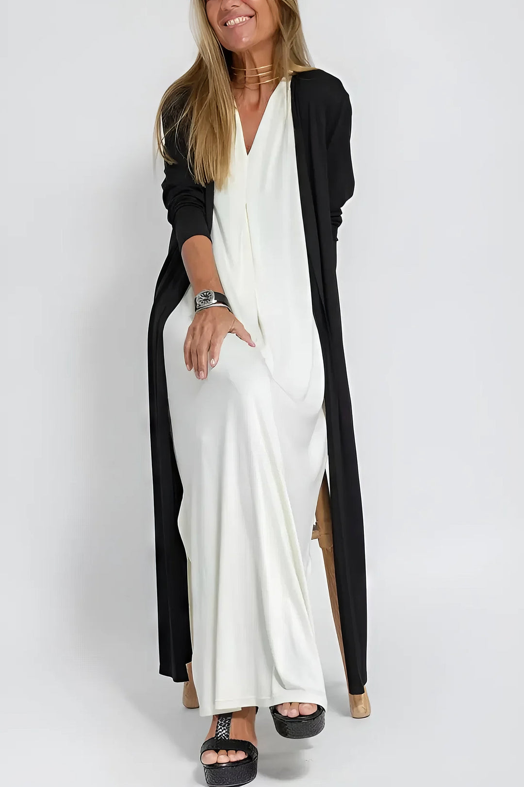 Elena | Abito lungo elegante con cardigan