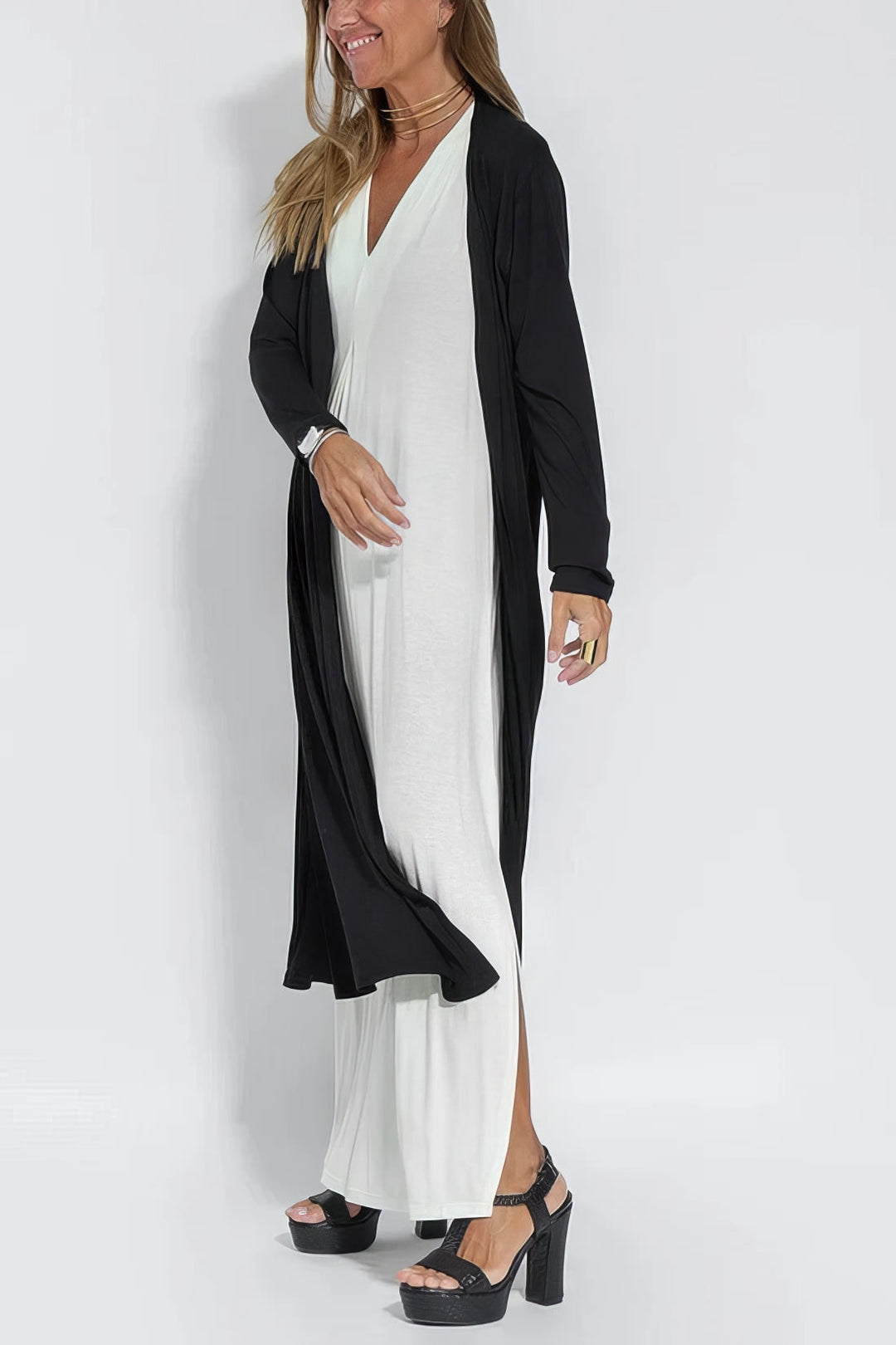 Elena | Abito lungo elegante con cardigan