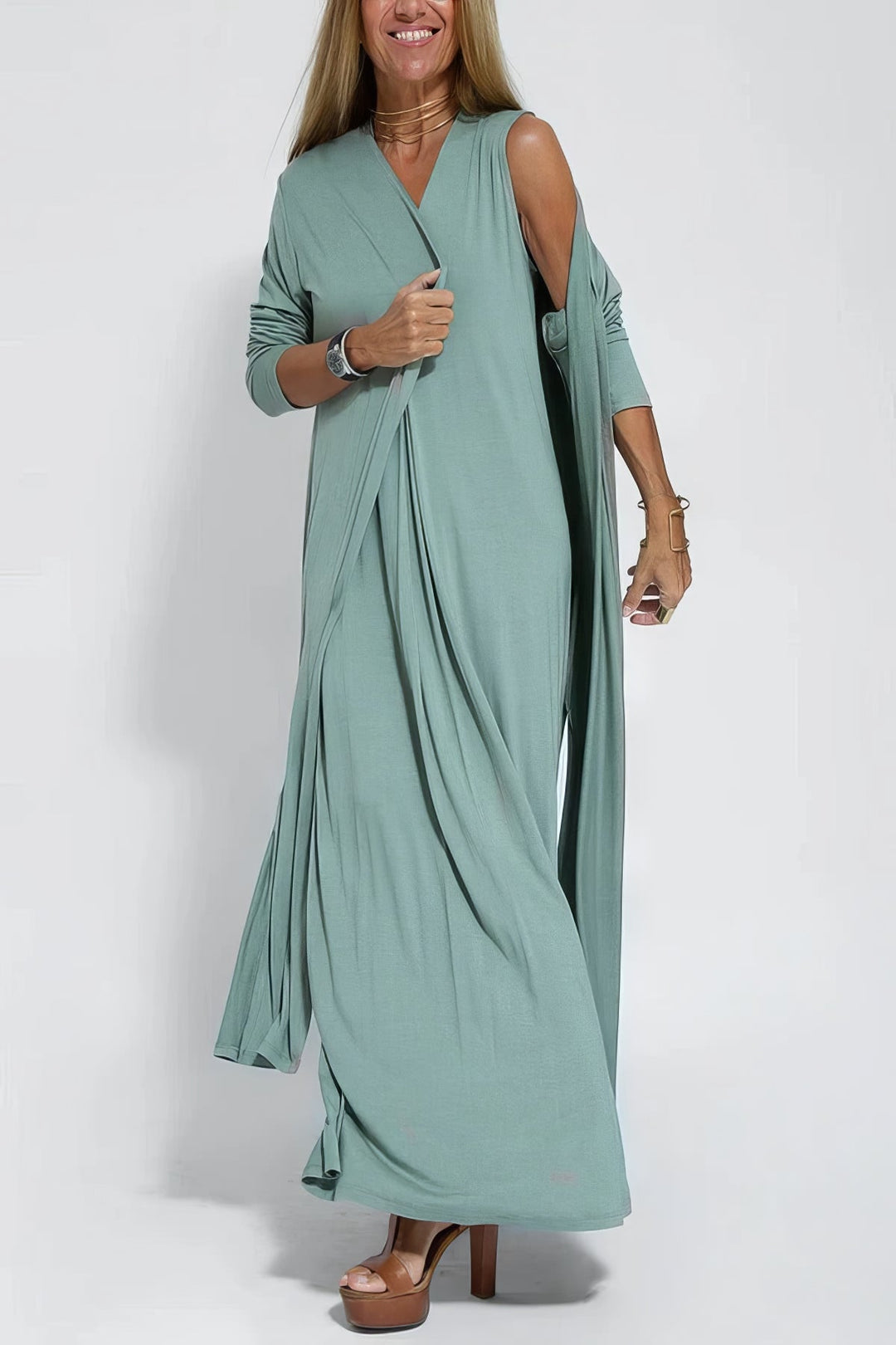Elena | Abito lungo elegante con cardigan