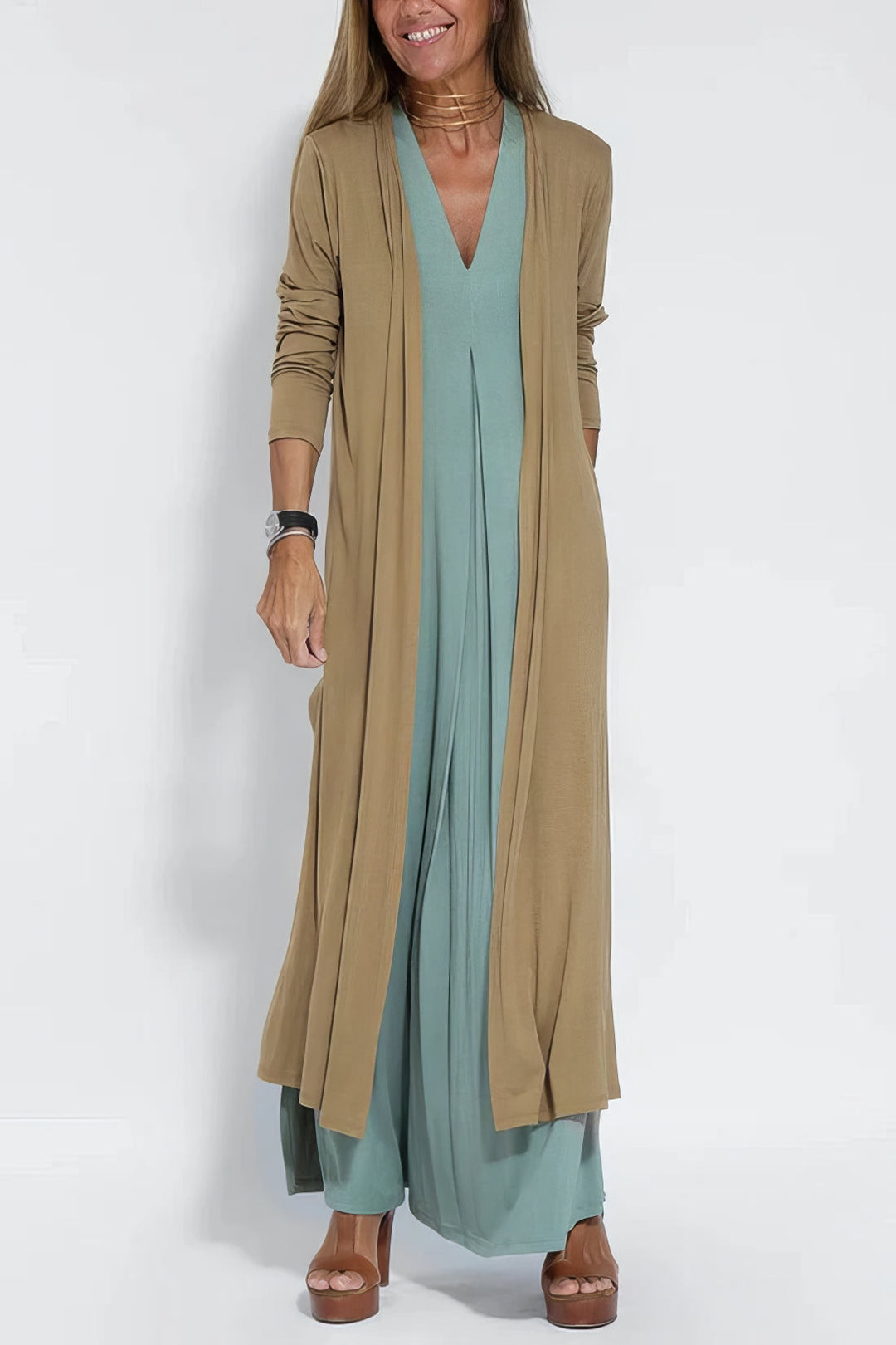 Elena | Abito lungo elegante con cardigan